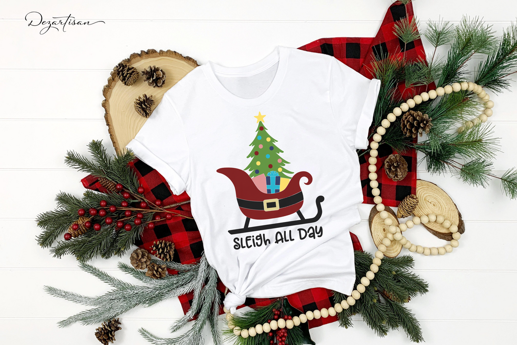 Santa Sleigh with Christmas Tree Sleigh All Day SVG Digital Design Cut File for Cricut & Silhouette