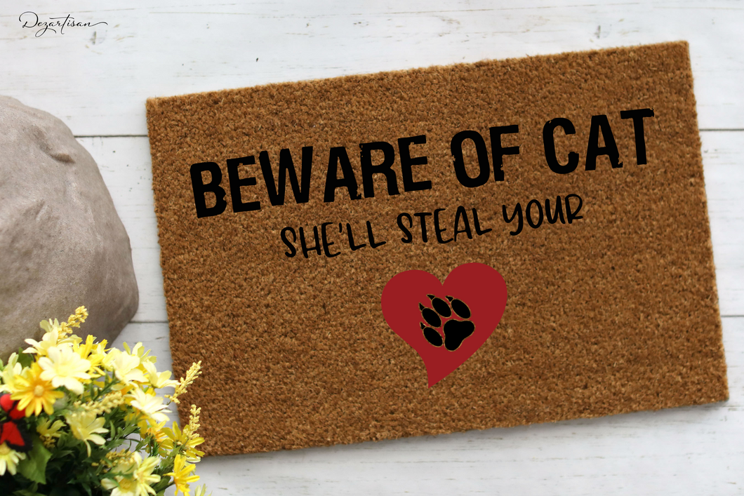 Beware Of Cat  She'll Steal Your Heart Paw print SVG Digital Design Cut File for Cricut & Silhouette