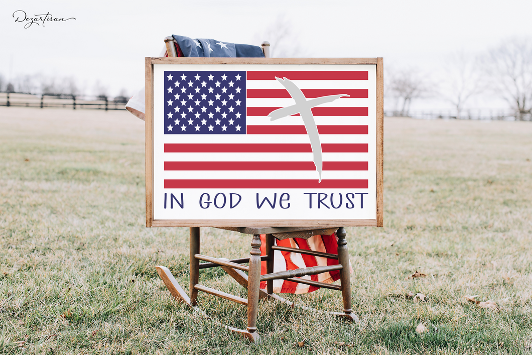 American Flag In God We Trust Cross SVG Digital Design Cut File for Cricut & Silhouette