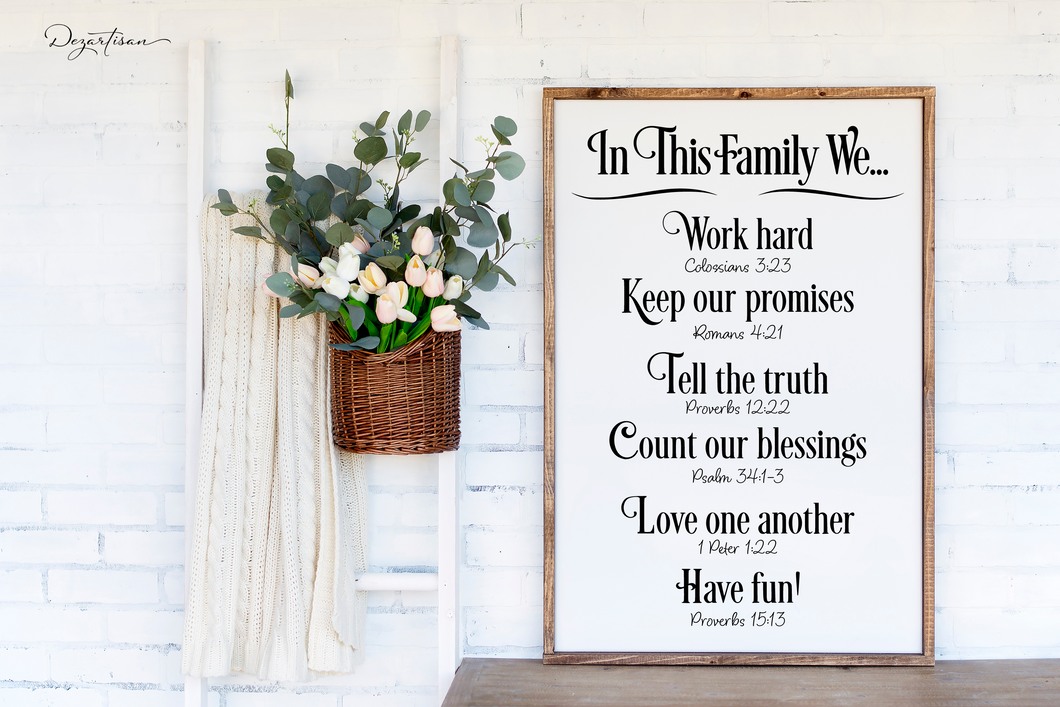 In This Family We Work Hard Keep Promises Tell The Truth Blessings SVG Digital Design Cut File for Cricut & Silhouette