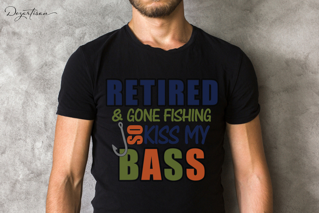 Retired Gone Fishing So Kiss My Bass Fishing Hook SVG Digital Designs Cut File for Cricut & Silhouette