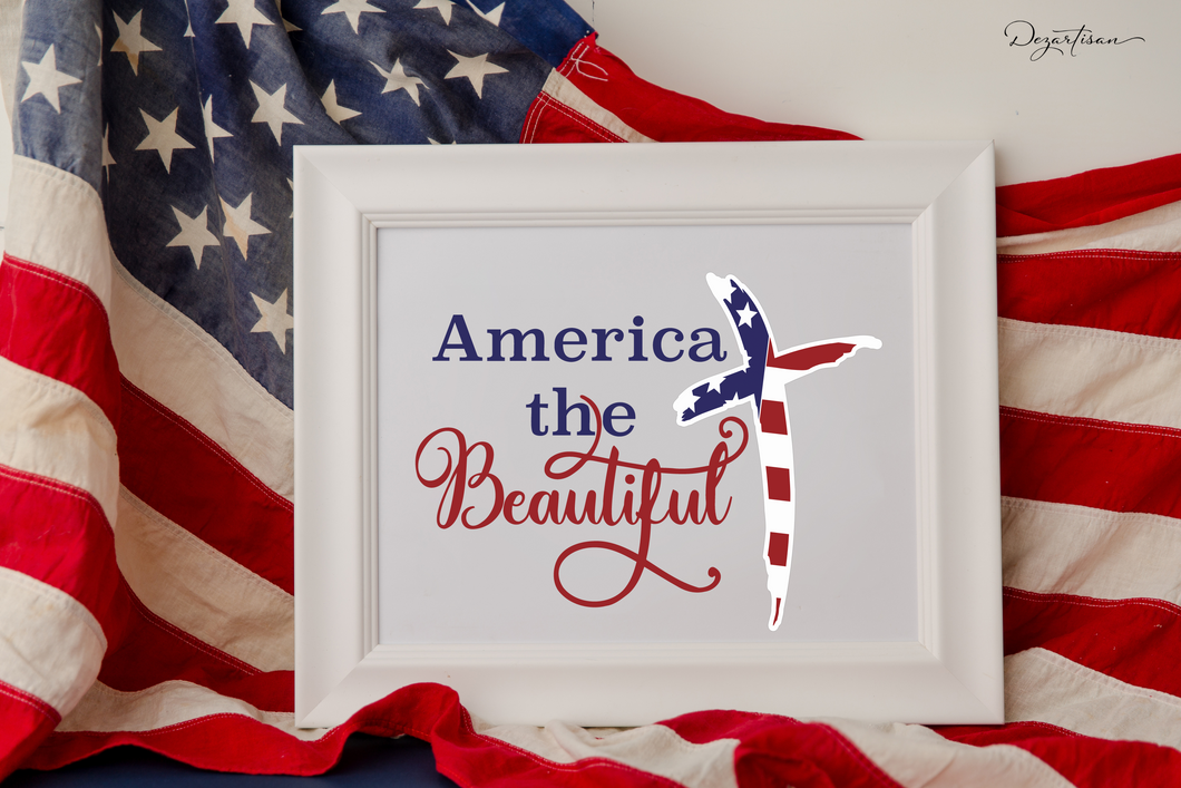 America The Beautiful USA Flag Cross SVG Digital Design Cut File for Cricut & Silhouette