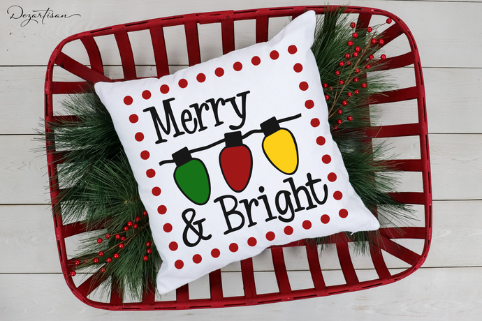 Merry and Bright SVG, Christmas Lights SVG, Christmas Cut File