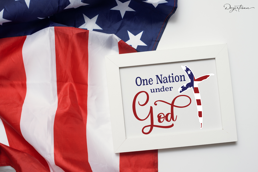 One Nation Under God American Flag Cross SVG Digital Design Cut File for Cricut & Silhouette