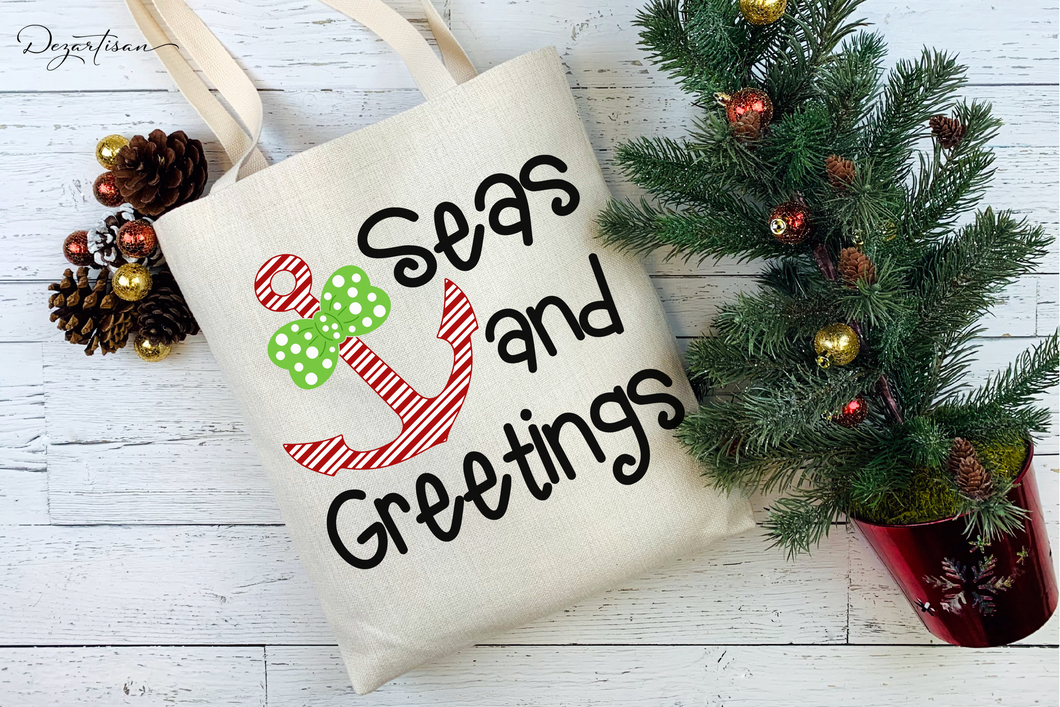 Seas and Greetings SVG, Christmas Anchor SVG, Christmas Cut File