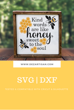 Load image into Gallery viewer, 20DZA2008 Kind Words Honey Bee Premium Cut files for your Cricut or Silhouette Cutting Machines. File formats include SVG | DXF | EPS | Ai.

