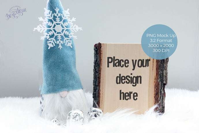 Christmas WInter Gnome and Wood Slice PNG Mock Up