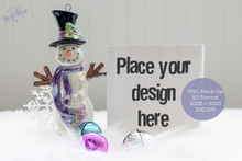 Load image into Gallery viewer, White Wood Block Snowman PNG Mock Up
