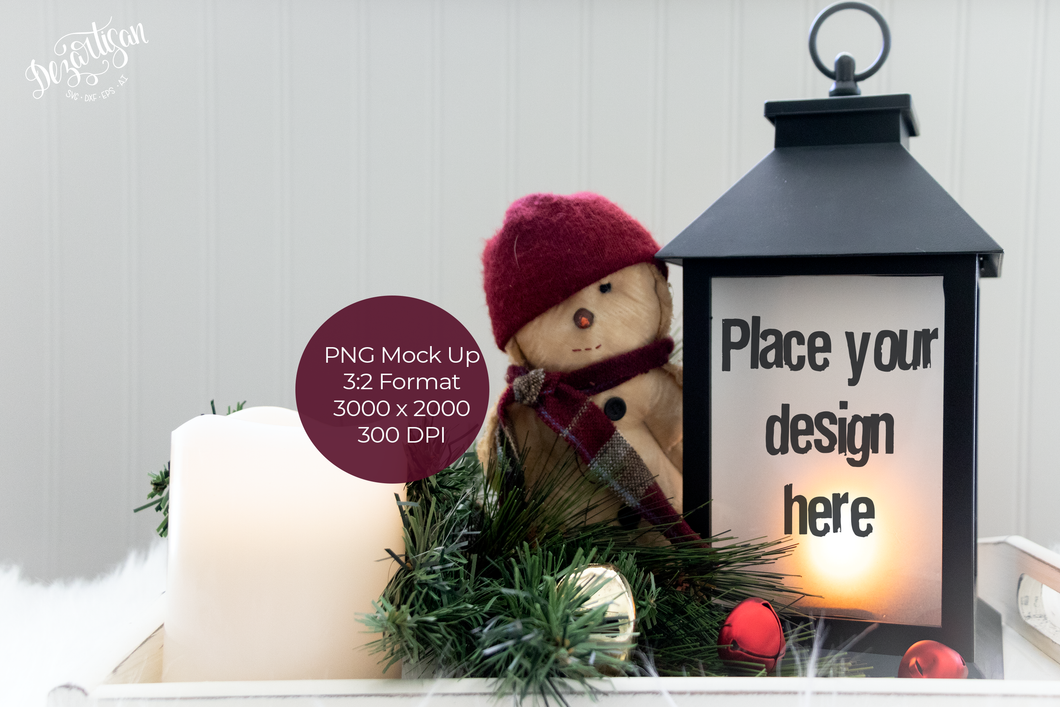 Christmas Lantern with Snowman PNG Mock Up