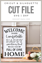 Load image into Gallery viewer, Welcome To Our Comfortable Happy Sometimes Loud Usually Messy Home svg Digital Design Cut File for Cricut &amp; Silhouette

