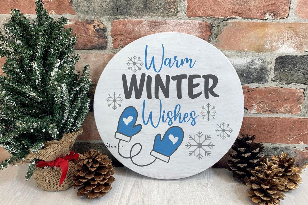 Warm Winter Wishes Mittens Round SVG Cricut Silhouette Premium Cut Files