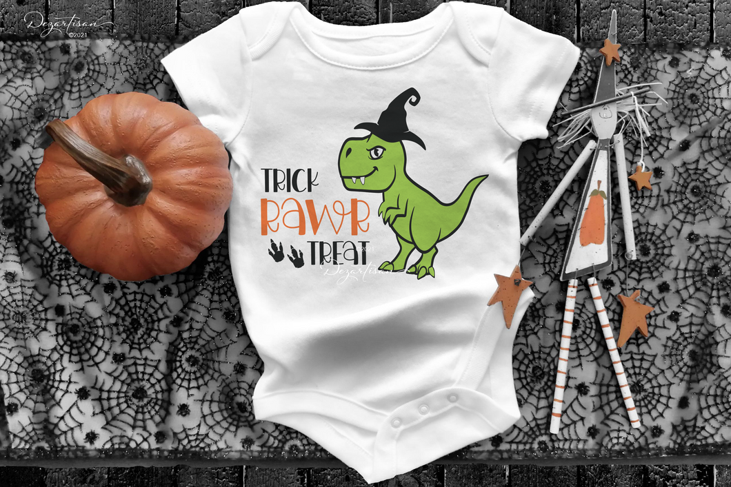 Halloween Dinosaur wearing witches hat SVG | DXF cut file for Cricut and Silhouette die cutting machines. 