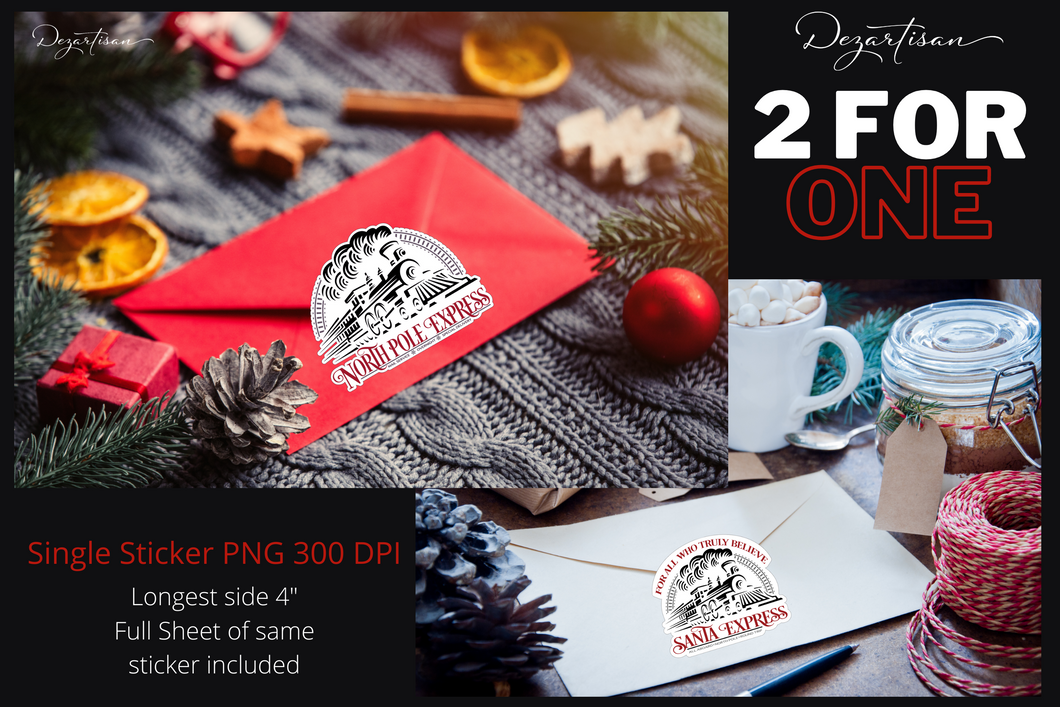 Santa and North Pole Express Christmas Train Sticker Print and Cut Digital Design