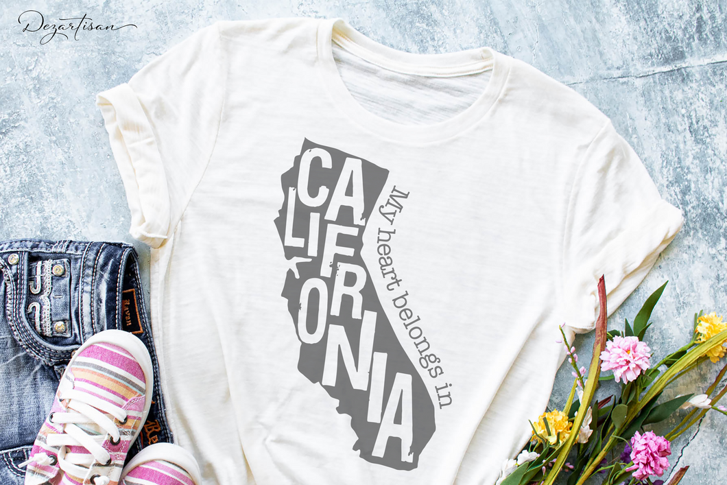My Heart Belongs In California State SVG | Screen Print | Sublimation | POD