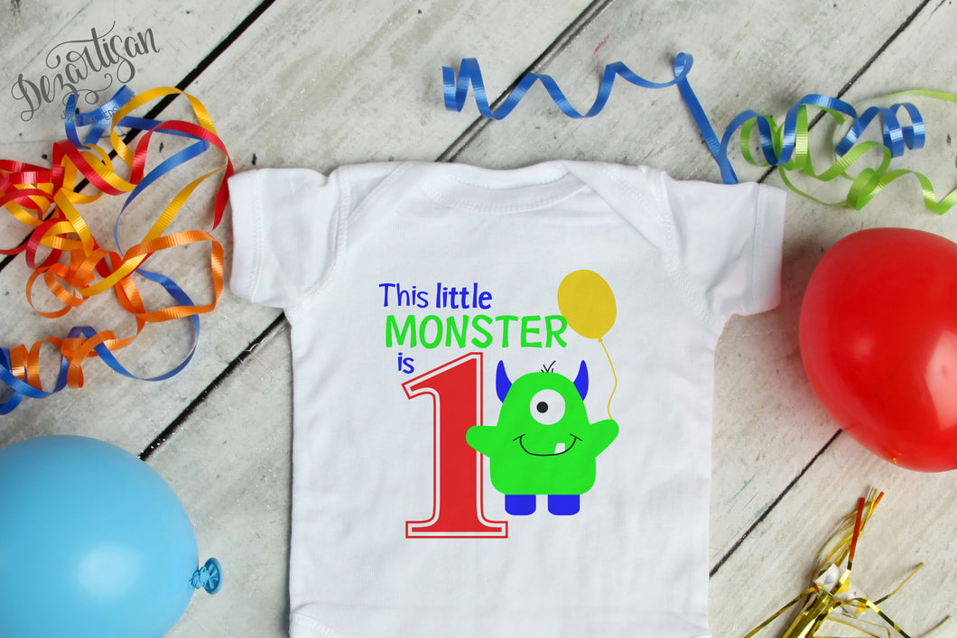 DZA0039A This Little Monster First Birthday  Premium Cut files for your Cricut or Silhouette Cutting Machines. File formats include SVG | DXF | EPS | Ai.