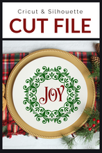 Load image into Gallery viewer, Christmas Wreath Joy Premium Cut File for your Cricut &amp; Silhouette Cutting Machines. File Formats are SVG | DXF | EPS | Ai
