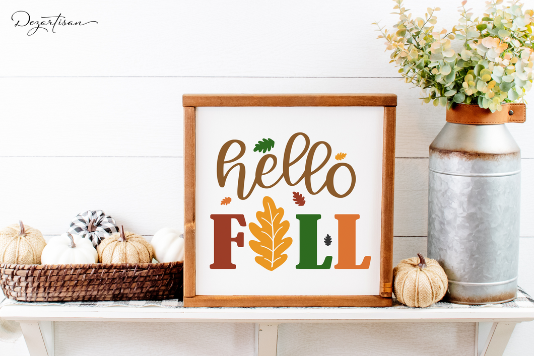 Hello Fall Leaves SVG Digital Design