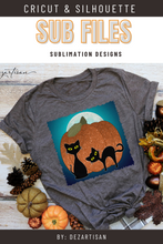 Load image into Gallery viewer, Black Cats and Pumpkin Sublimation Digital Design
