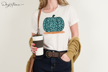 Load image into Gallery viewer, Teal Leopard Glitter Pumpkin Sublimation Digital Design
