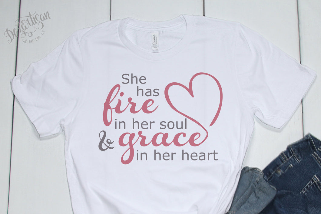 DZA211 She has fire and Grace Premium Cut files for your Cricut or Silhouette Cutting Machines. File formats include SVG | DXF | EPS | Ai.