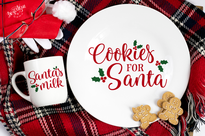 Santa's Cookies and Milk Premium Cut File for your Cricut & Silhouette Cutting Machines. File Formats are SVG | DXF | EPS | Ai