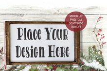 Load image into Gallery viewer, Copy of Christmas Winter Farmhouse Wood Frame Sign  PNG Mock Up Horizontal for small business crafters
