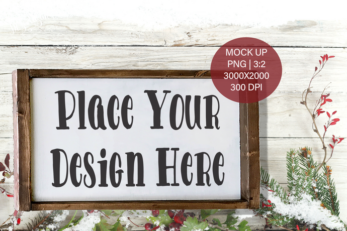 Copy of Christmas Winter Farmhouse Wood Frame Sign  PNG Mock Up Horizontal for small business crafters