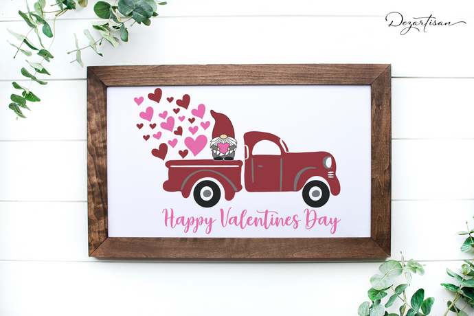 Gnome Red Truck Happy Valentines Day SVG Digital Design