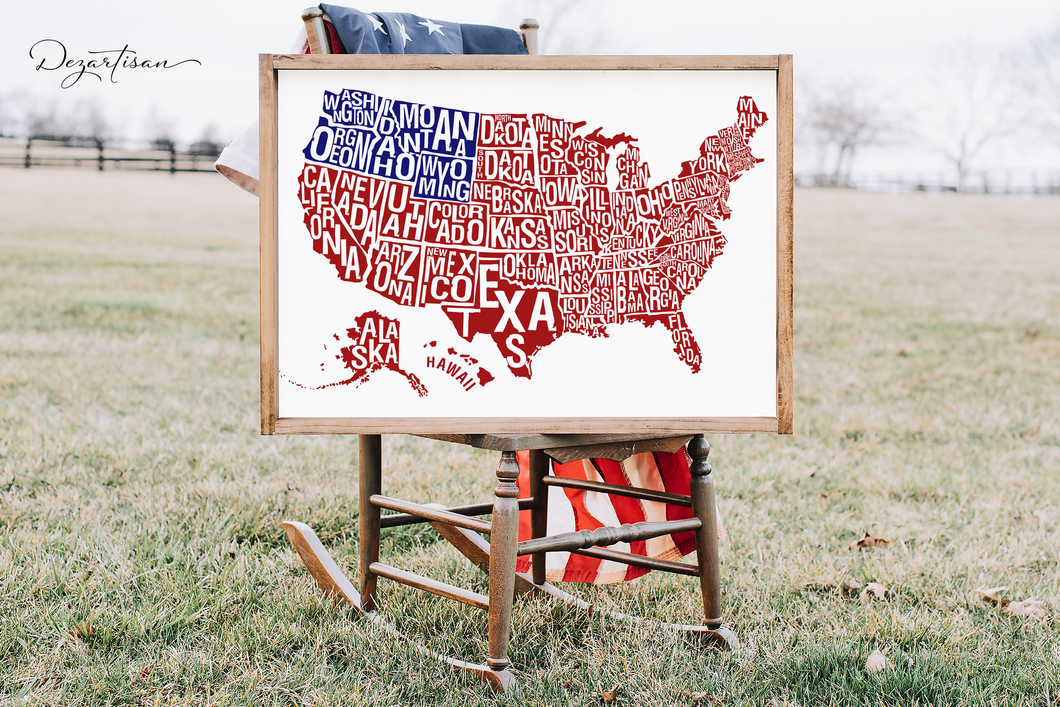 Map of USA Word Art Digital Design SVG 