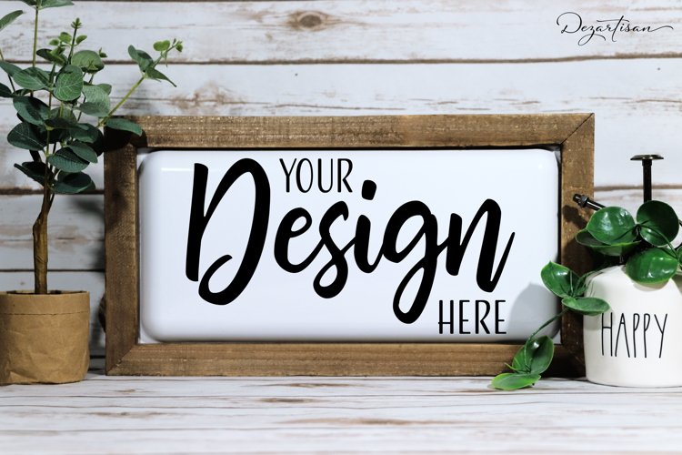 White Enamel Landscaped Framed Wood Sign with Plants Mockup Digital Design PNG in 3:2 format | 3000 x 2000 Pixels | 300 DPI  Please send me an email for any questions regarding the mock up or Terms of Use. Purchase is for immediate digital download, no physical items are included.   © Dezartisan 2021. Facebook | Pinterest | Instagram  Design Date: 2020